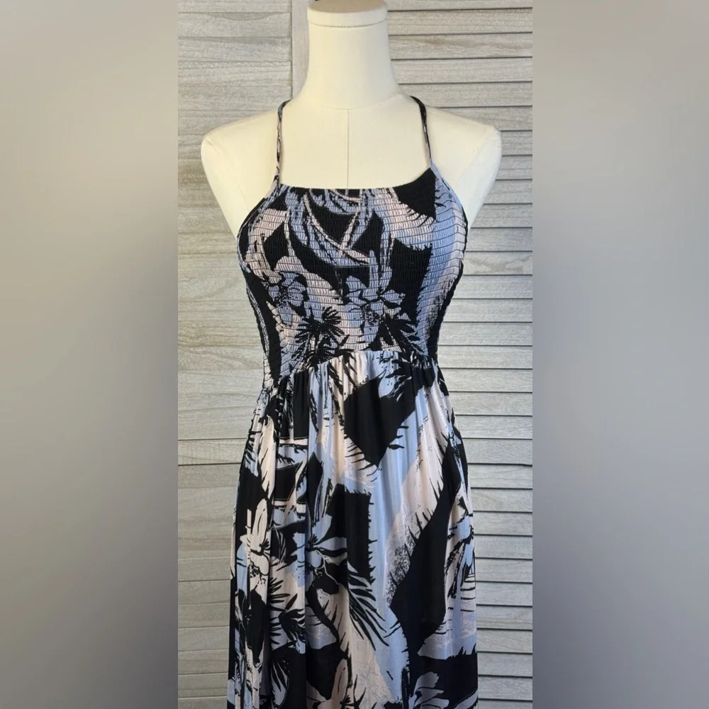 Free People Maxi Purple & Black Smocked Dress Small Fairycore Cottagecore Boho